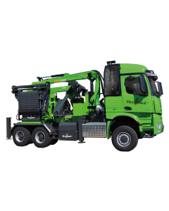 Дробарка деревини HEIZOMAT HM 14-860 KL на шасі Mercedes Arocs 3353 6x6, 130–190 м³/год, діаметр деревини до 650 мм, 6 ножів, привід 530 к.с., висота викиду до 6,0 м